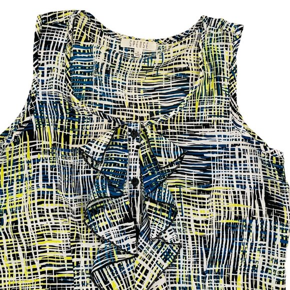 Spense Sleeveless Ruffle Blouse Womens Sz M LIghtweight in Abstract Print - Picture 2 of 8